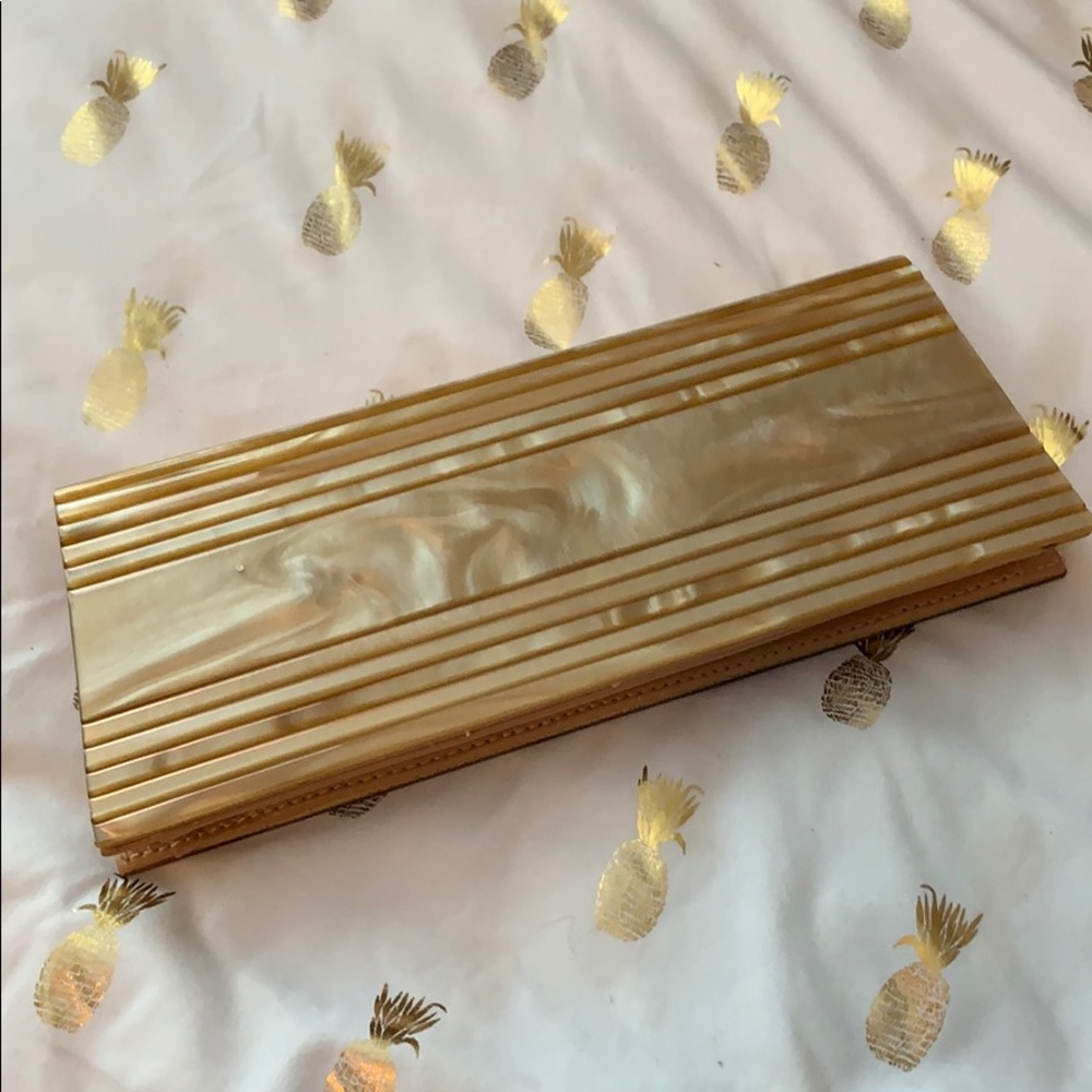 Faux mother of pearl gold clutch